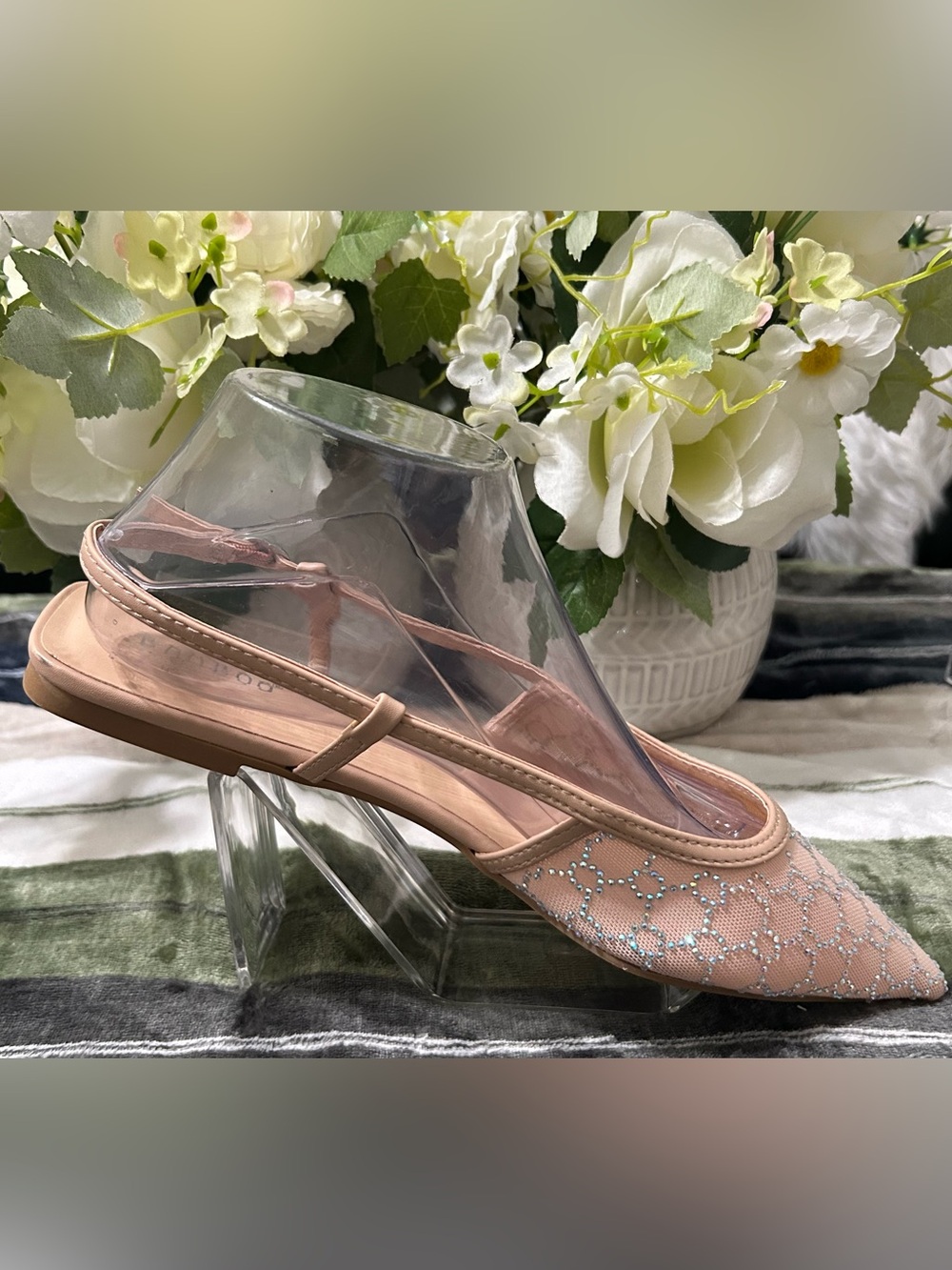 NWOT BAMBOO Beaded Pointed-Toe Slingback Flats - Nude Pink Size 10M - Picture 3 of 6